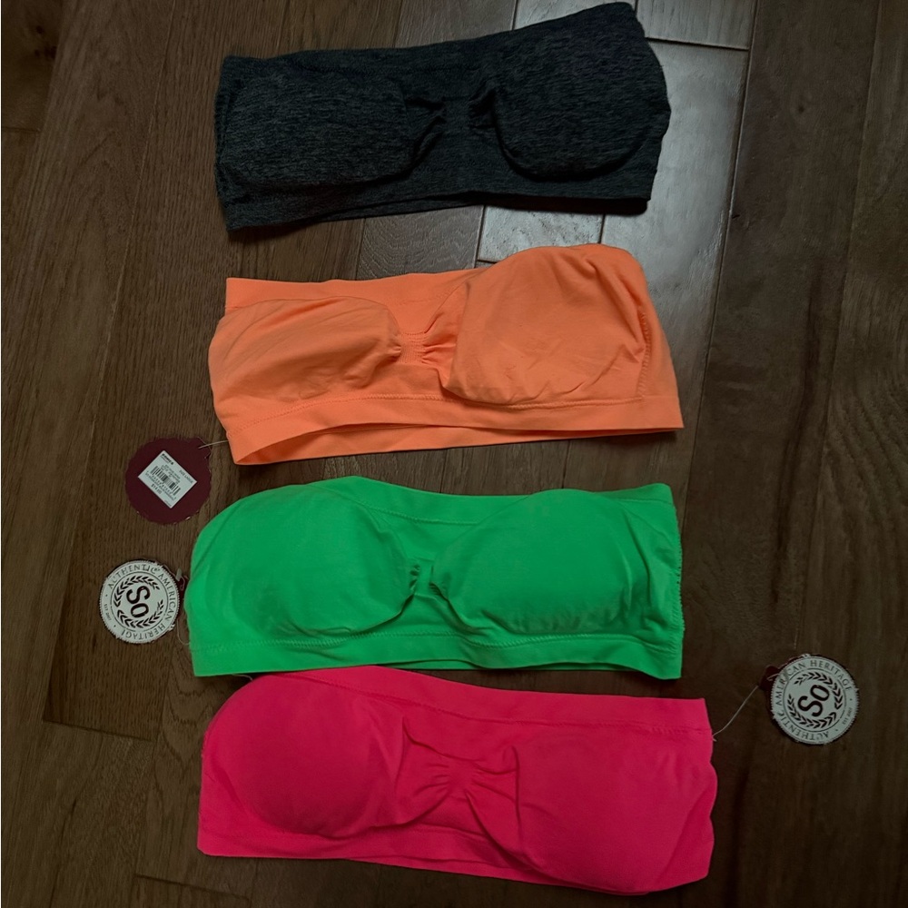 4 strapless bandeaus 🩶🧡💚🩷